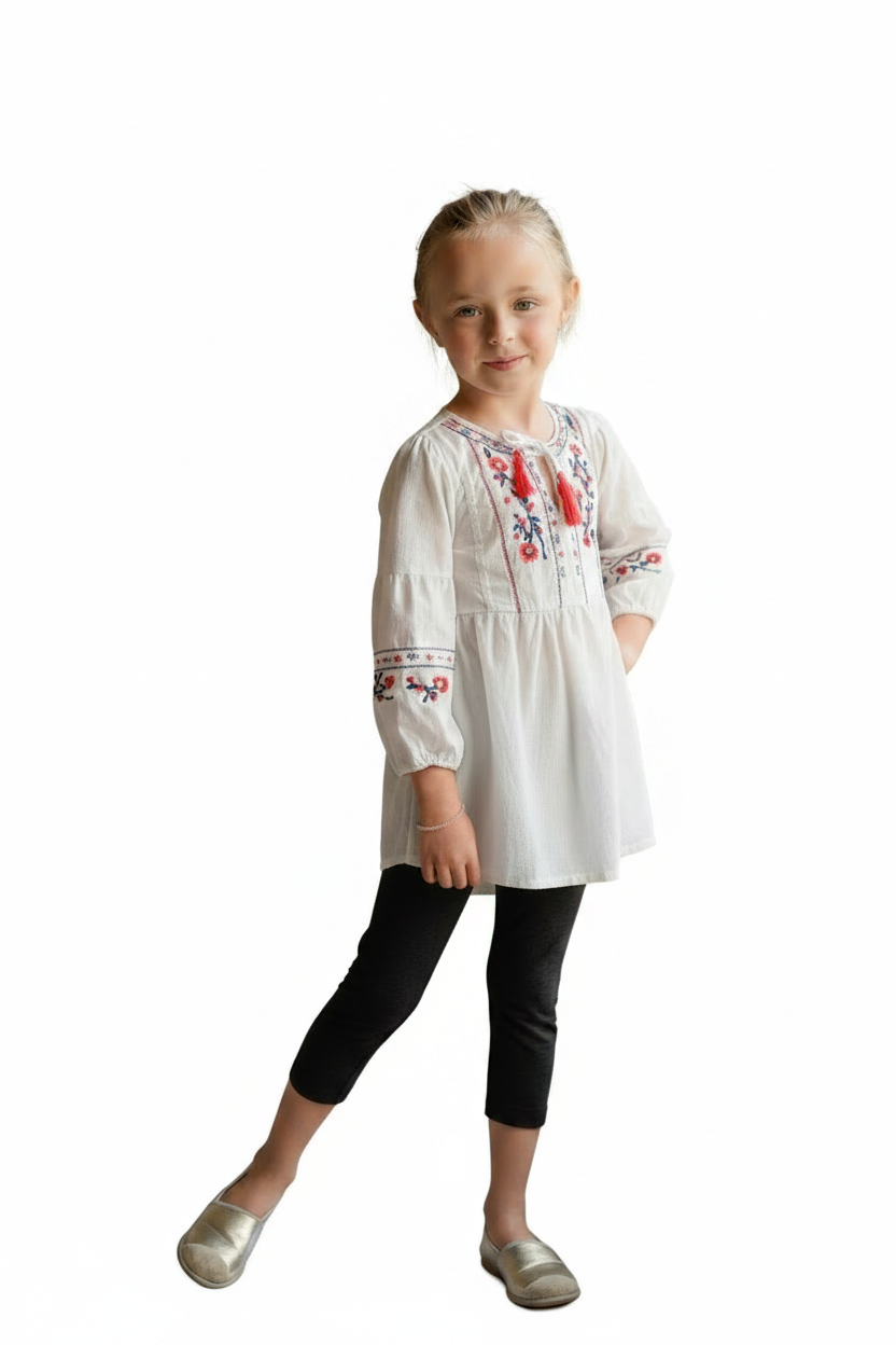 Girls Boho Embroidered Dress Tunic | Cotton Blend Boutique Dress