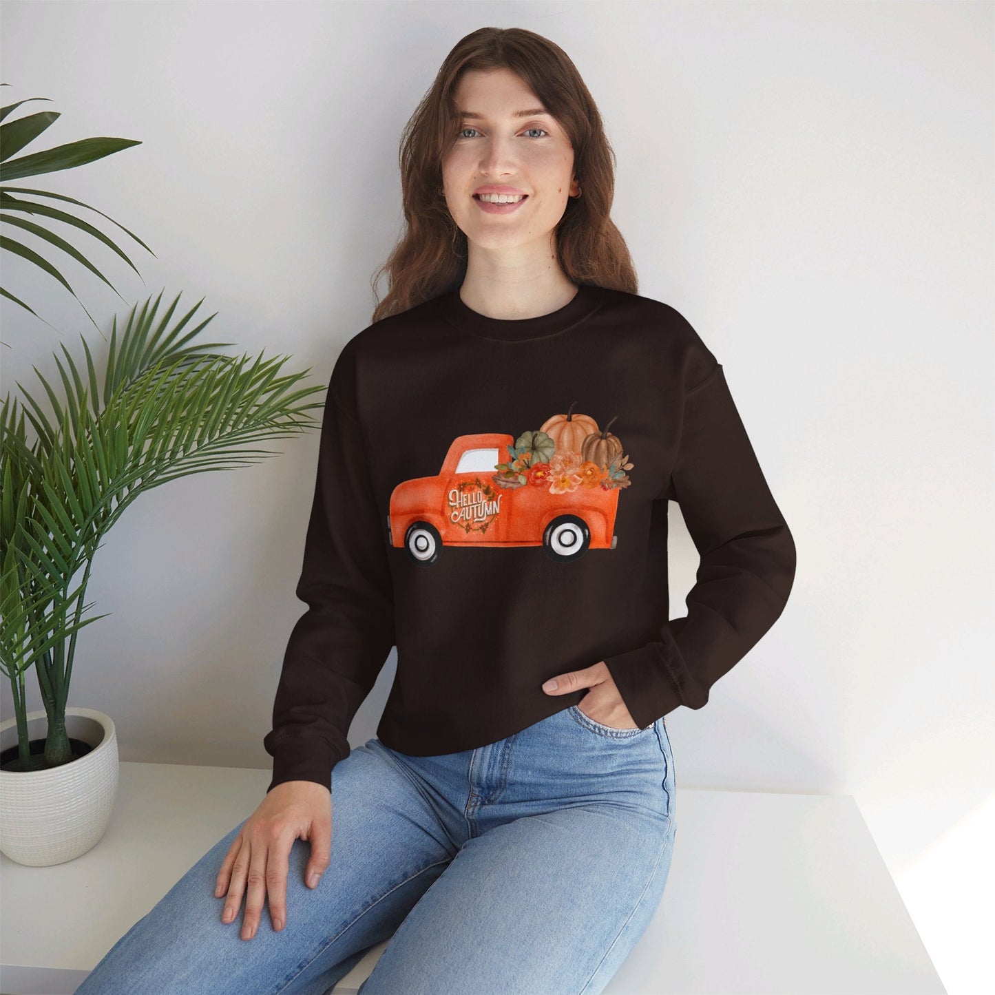 Hello Autumn Vintage Truck Fall Unisex Heavy Blend™ Crewneck Sweatshirt - SmorgeousByGina