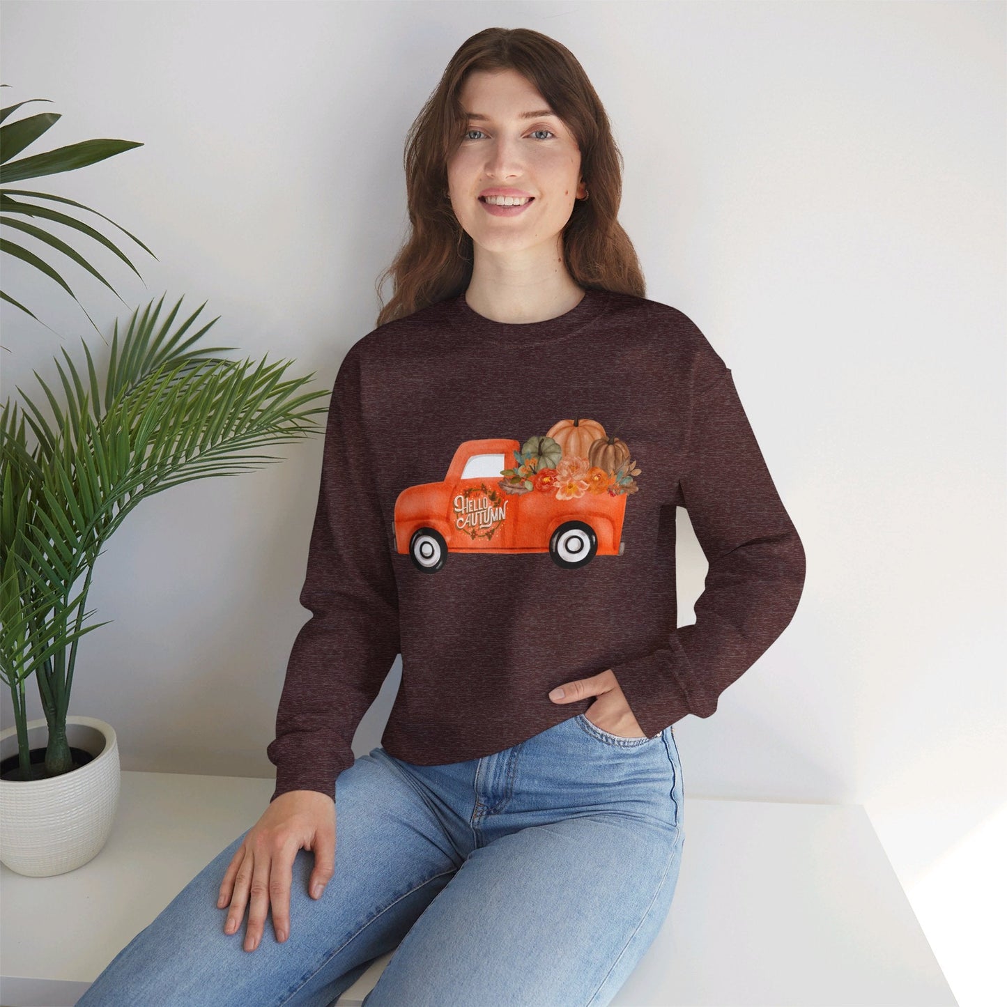 Hello Autumn Vintage Truck Fall Unisex Heavy Blend™ Crewneck Sweatshirt - SmorgeousByGina