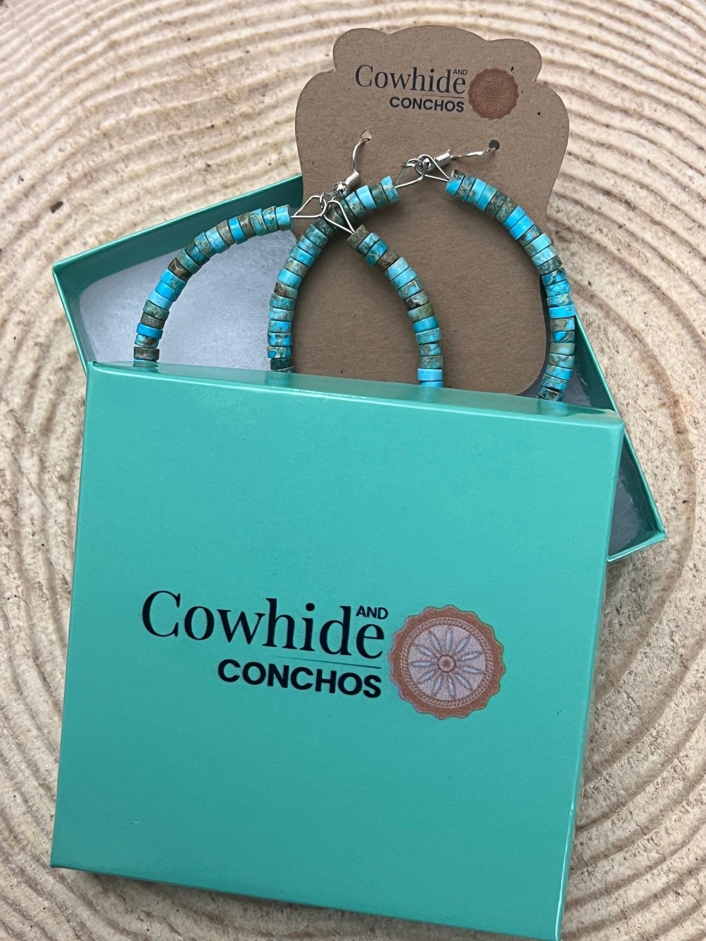 Variscite Turquoise & Spiny Oyster 2.25” Hoop Earrings with Sterling Silver