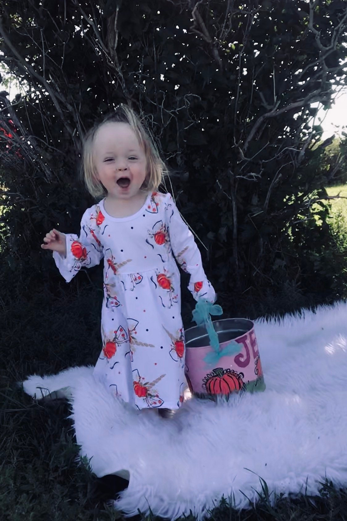 Unicorn Pumpkin Fall Outfit for Girls | Matching Sister Set | Dress or Romper | Toddler Thanksgiving Halloween Outfit
