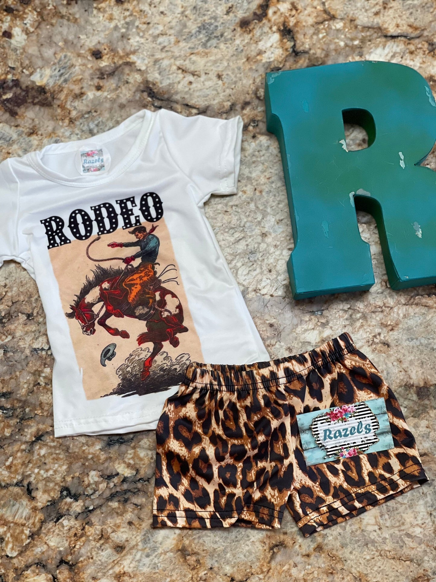 Girls' Rodeo Outfit: Bucking Bronco Shirt, Cheetah Shorts