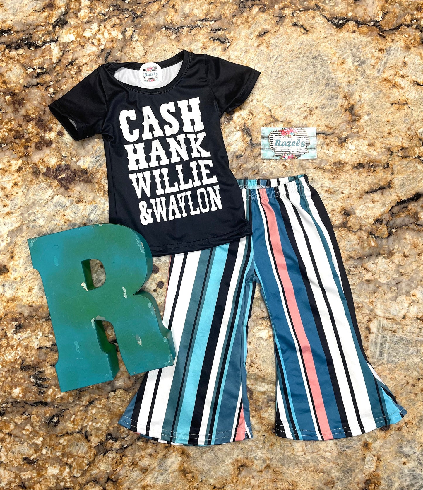 Girls' Country Music Outfit: Striped Bell Bottoms & Legends Tee