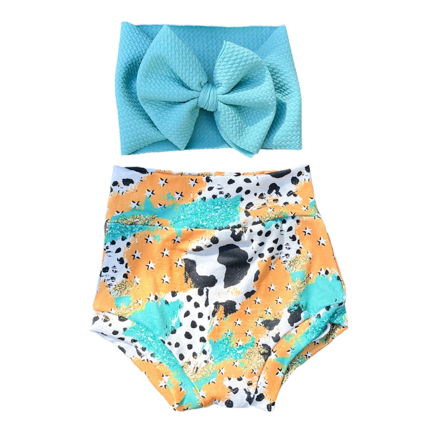 Howdy Western Cow Print Brushstroke Baby Bummies Set