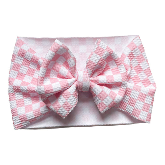 Pink Checker Print Headwrap Bow