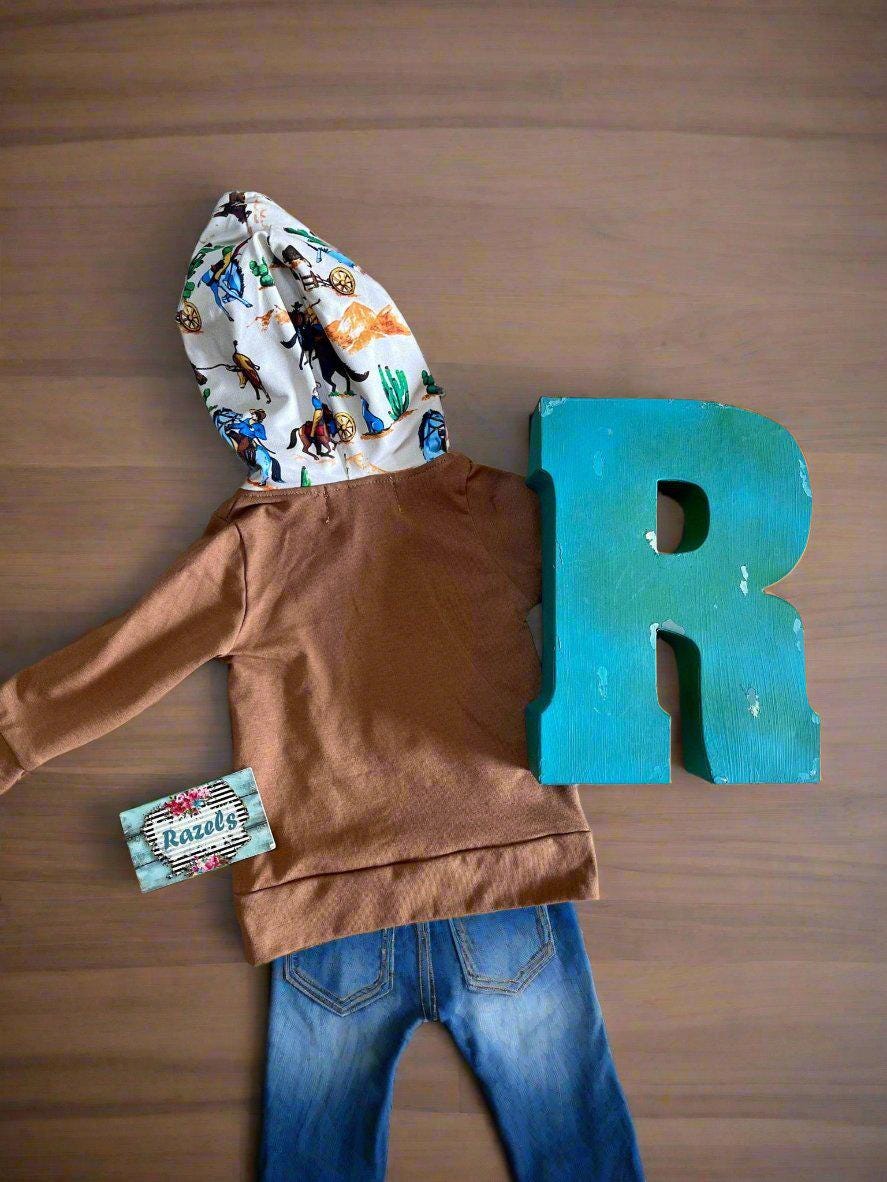 Boys Western Outfit: Cowboy Hoodie & Jogger Set - Cotton Blend