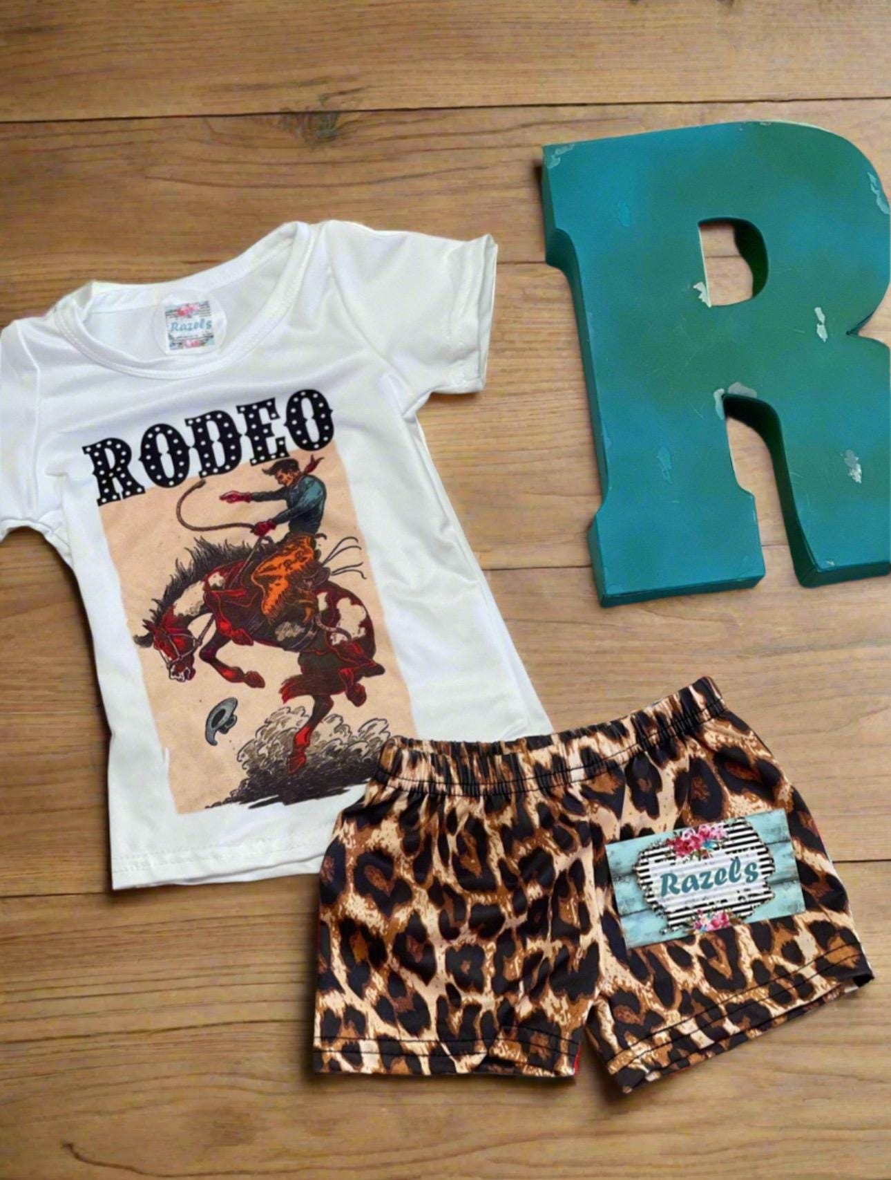 Girls' Rodeo Outfit: Bucking Bronco Shirt, Cheetah Shorts
