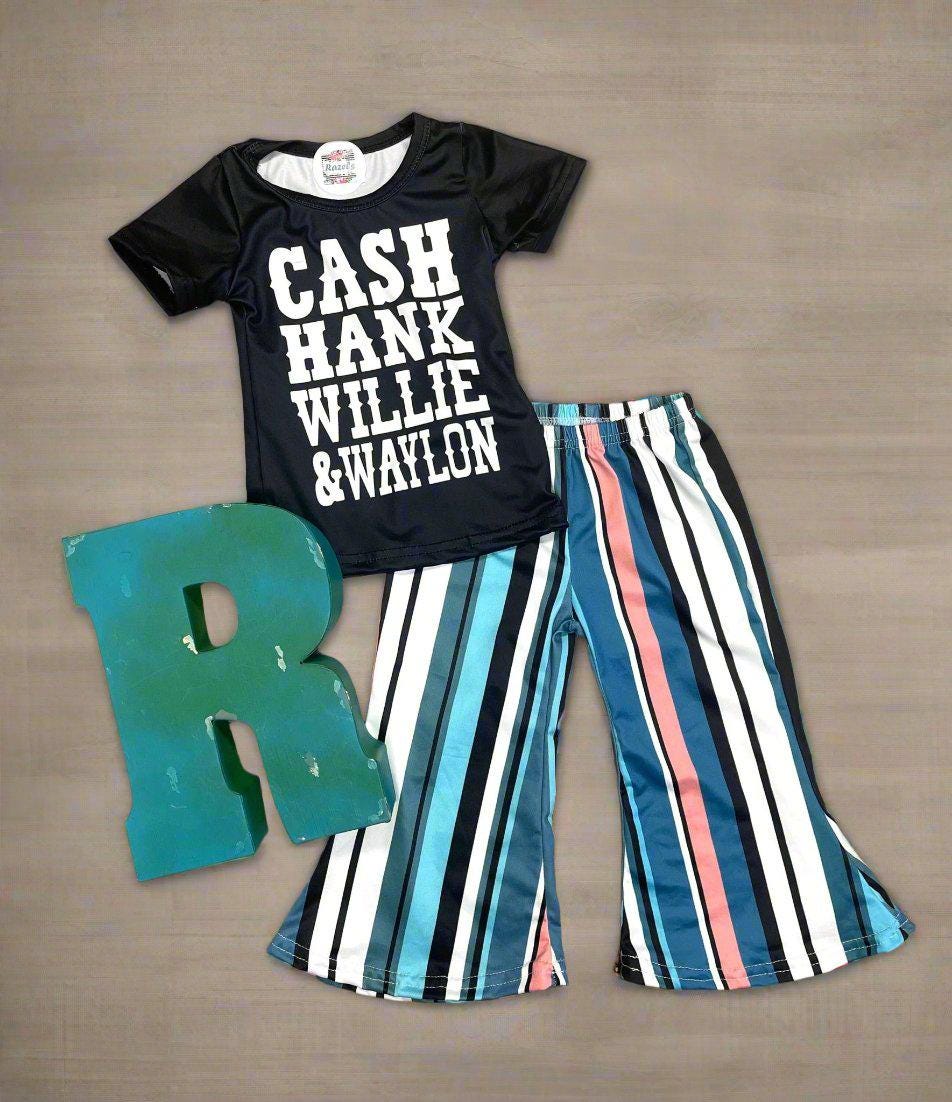 Girls' Country Music Outfit: Striped Bell Bottoms & Legends Tee