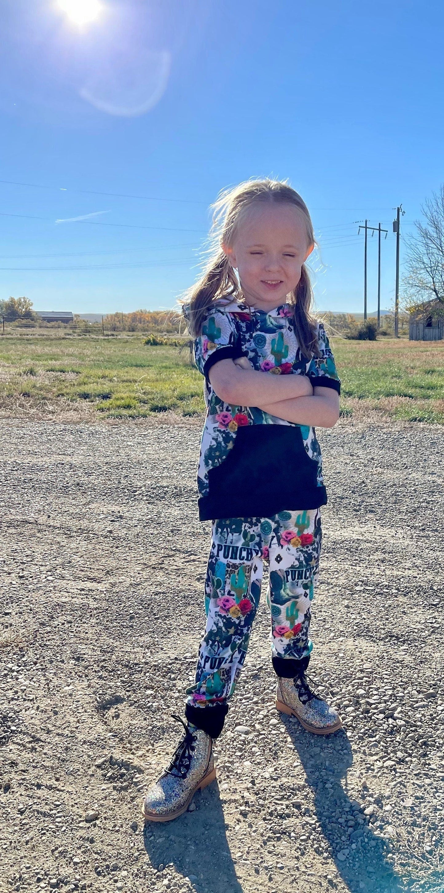 Punchy Cowgirl Set | Girls Western Hoodie & Joggers | Retro Rodeo Outfit