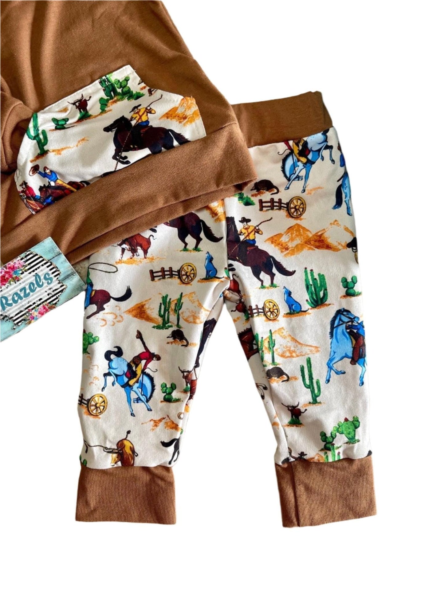 Boys Western Outfit: Cowboy Hoodie & Jogger Set - Cotton Blend