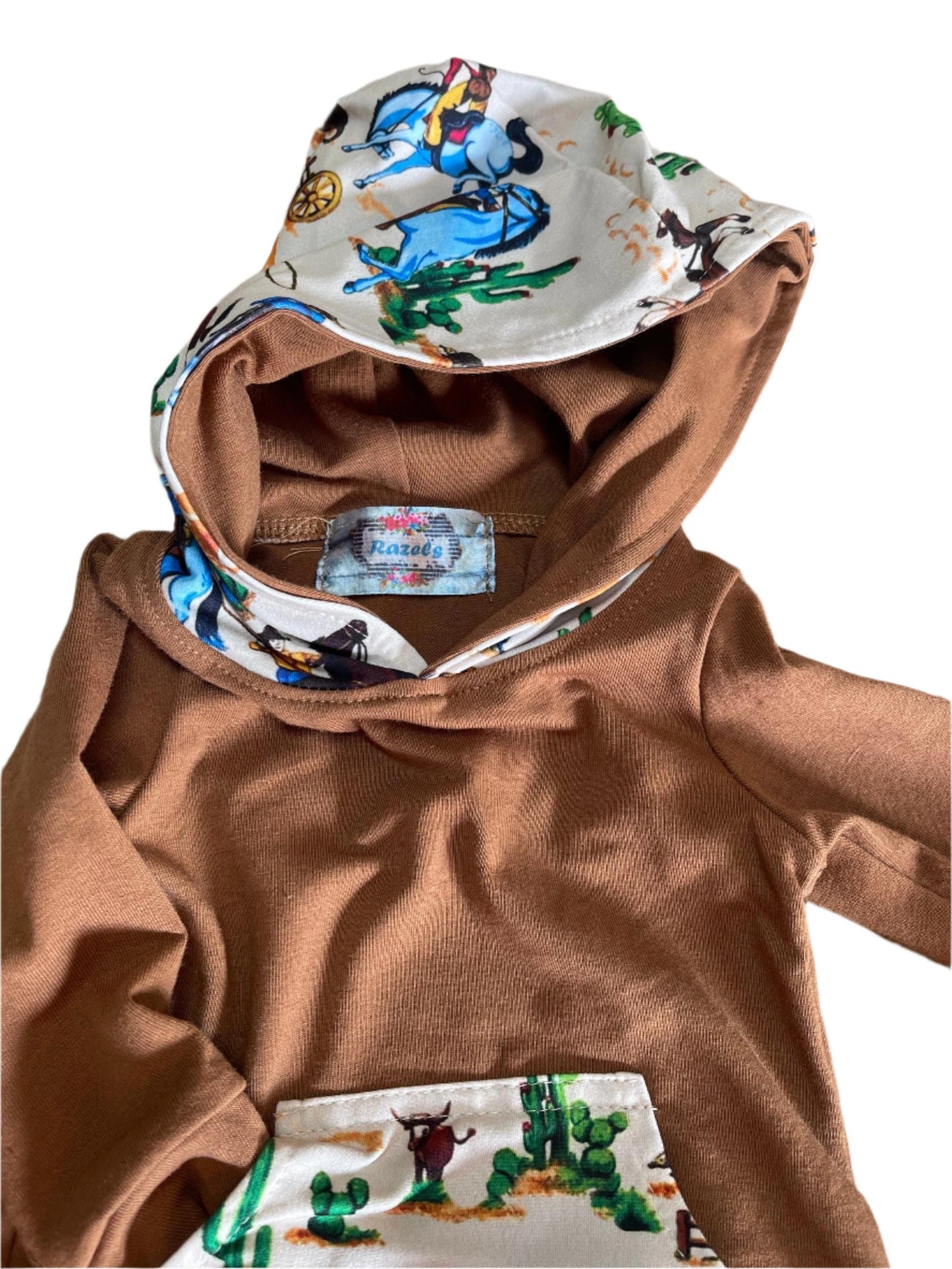Boys Western Outfit: Cowboy Hoodie & Jogger Set - Cotton Blend