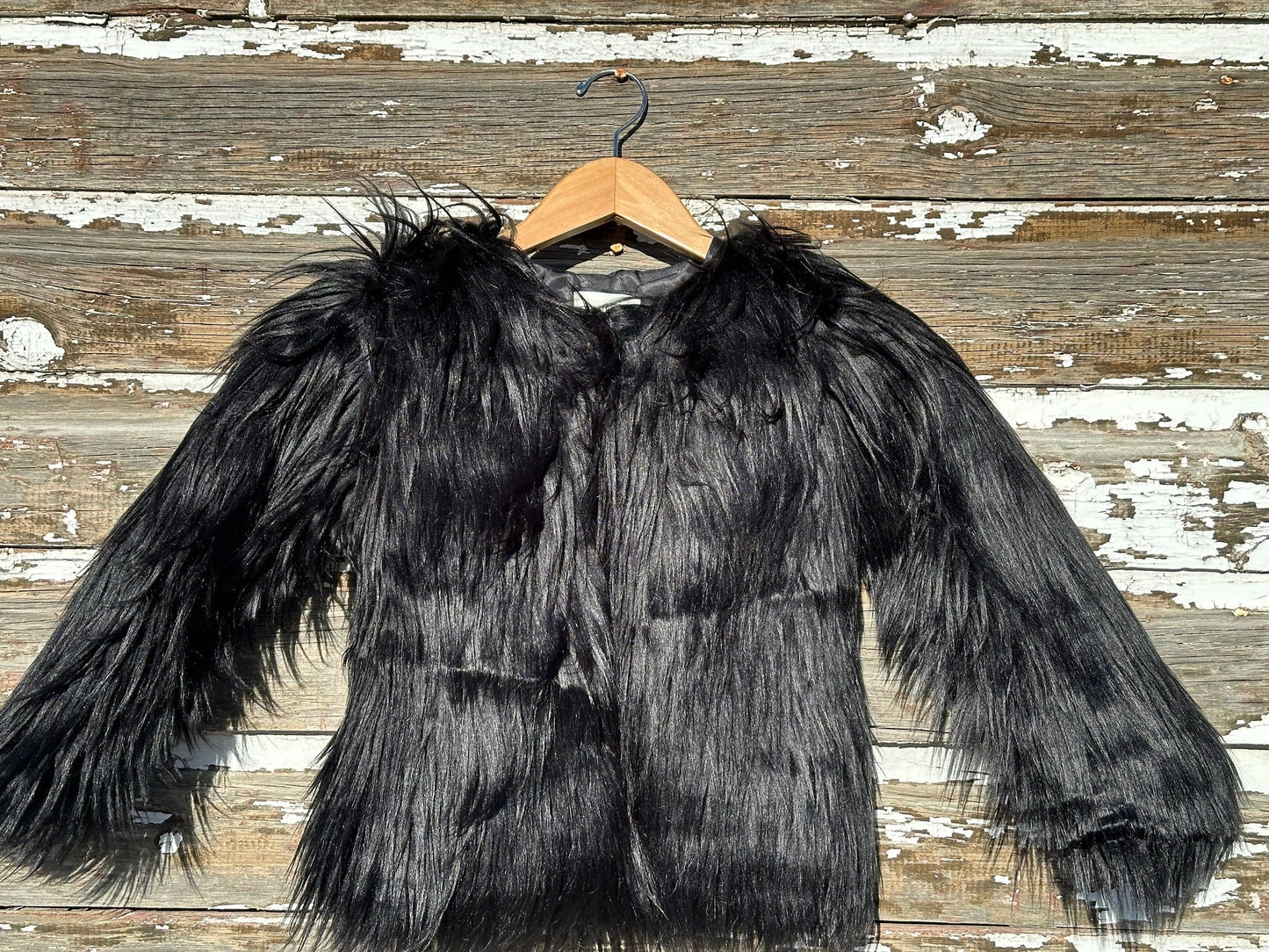 Girls Faux Fur Coat: Shaggy Dress Jacket, Black