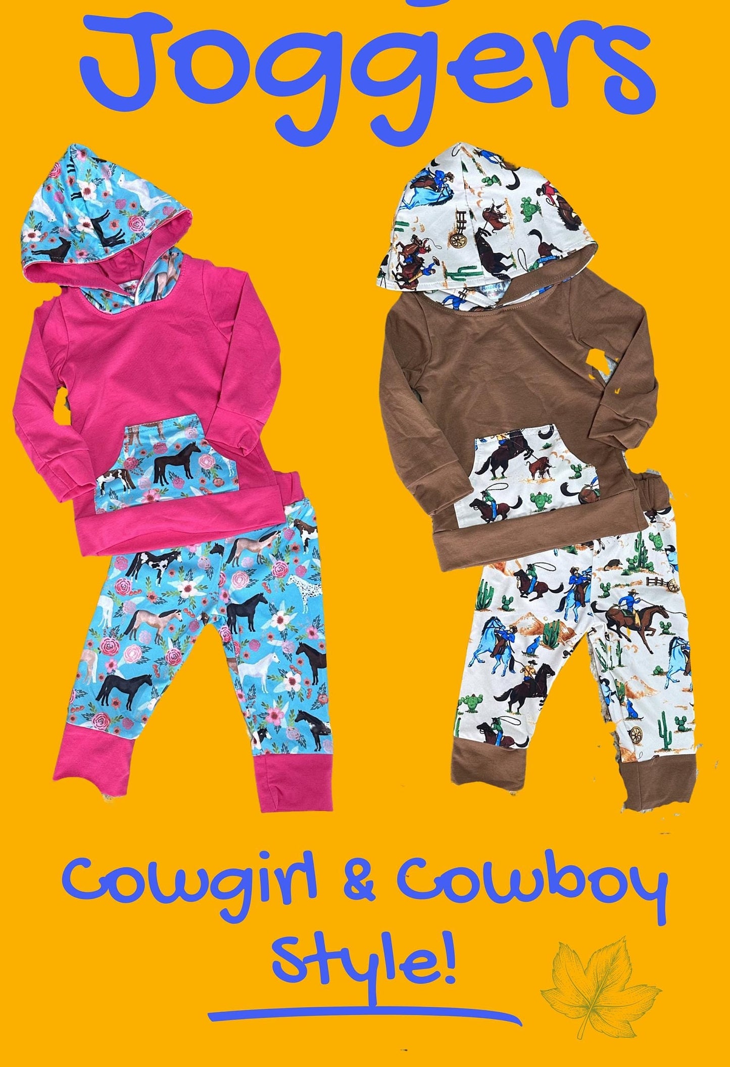 Boys Western Outfit: Cowboy Hoodie & Jogger Set - Cotton Blend
