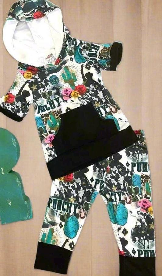 Punchy Cowgirl Set | Girls Western Hoodie & Joggers | Retro Rodeo Outfit