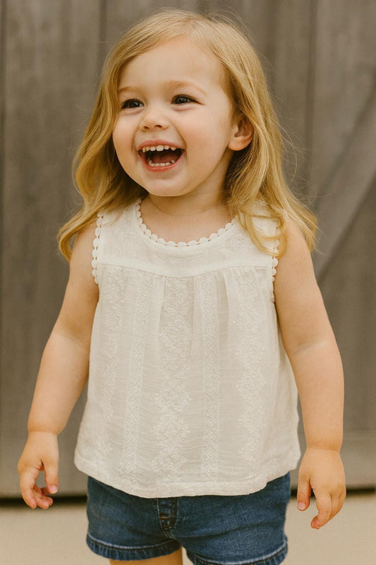 Embroidered Girls Tank Top: Light Cotton Boho Summer Shirt
