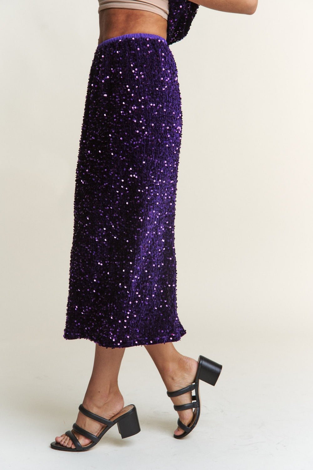 J.NNA Sequin Back Slit Midi Skirt - SmorgeousByGina