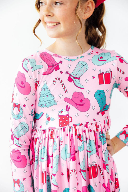 Christmas Cowgirl L/S Pocket Twirl Dress