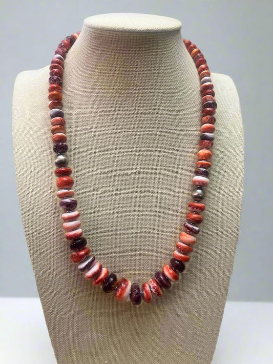 Purple and orange spiny oyster necklace - 22 inch