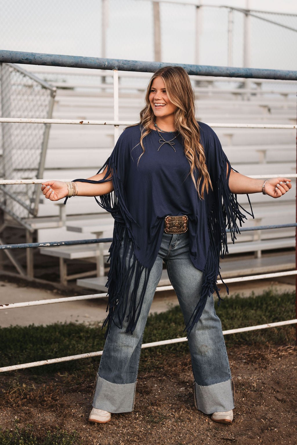 Showstopper Fringe Top - Denim - Small remains