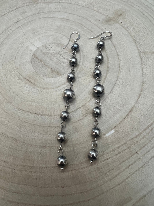 Sterling Silver Pearls dangle earrings - 3 1/2 inch drop!