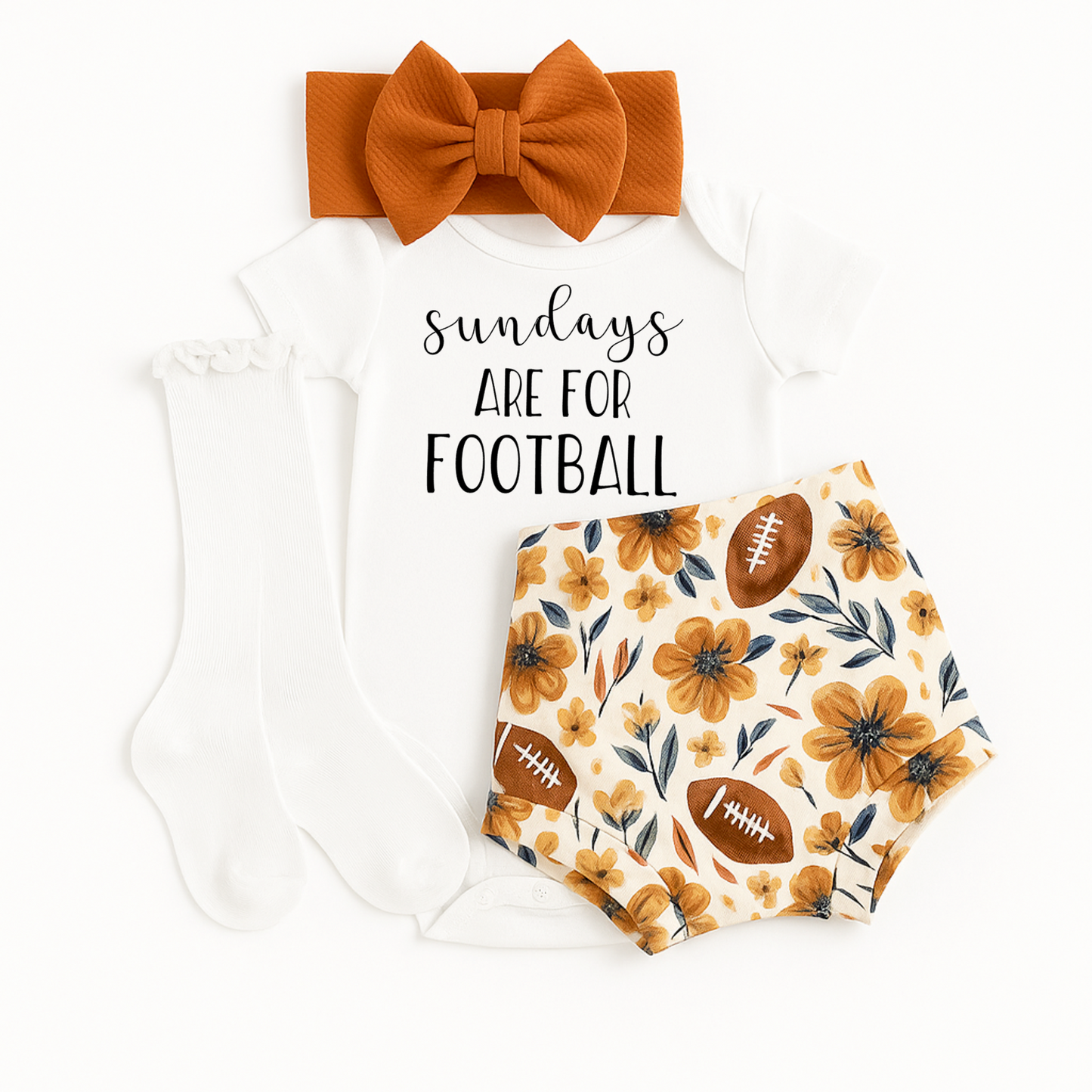 Football Floral Baby Bummie Set