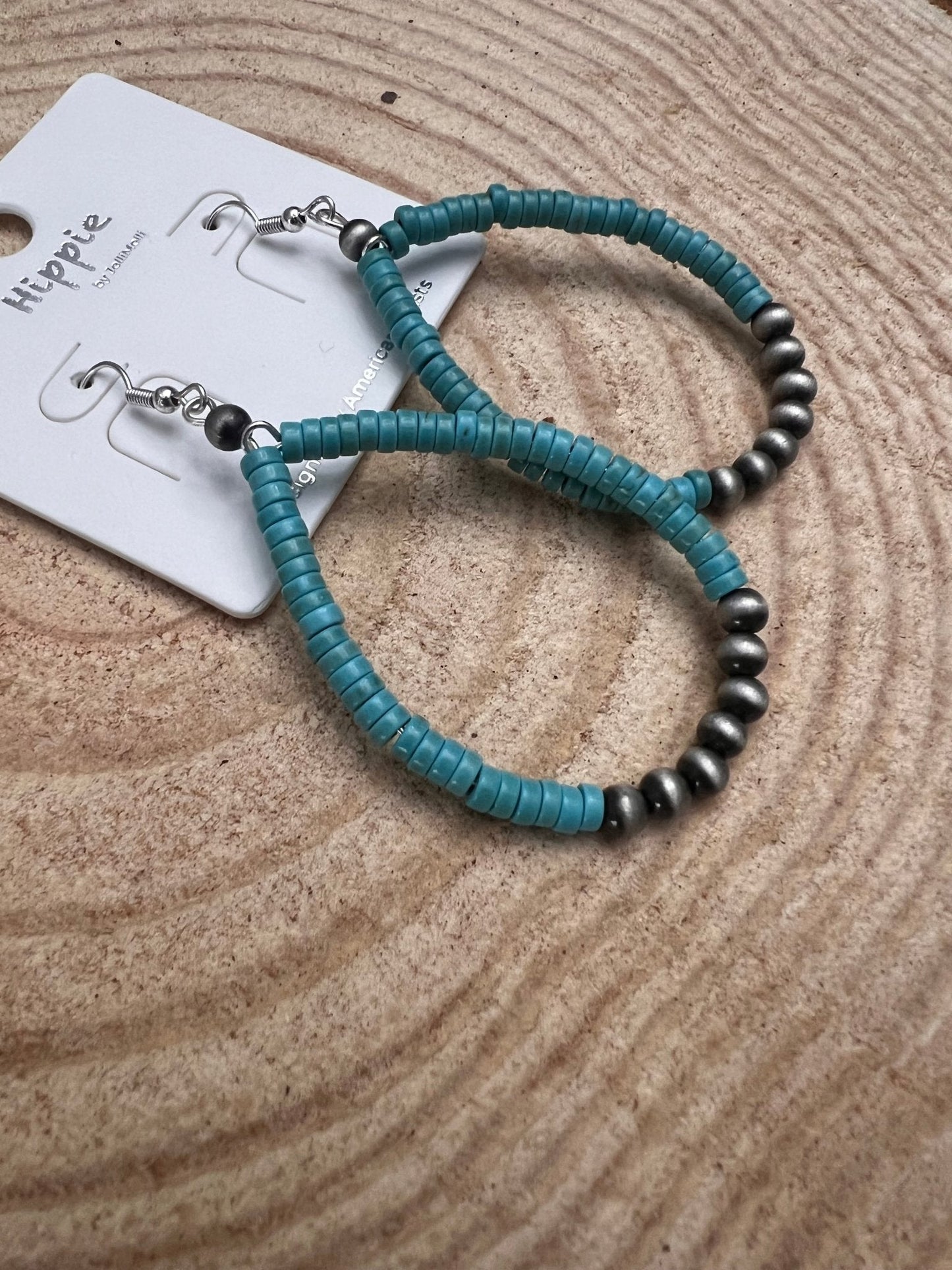 Western Teardrop Earrings with Faux Turquoise - 2 1/2 inch drop