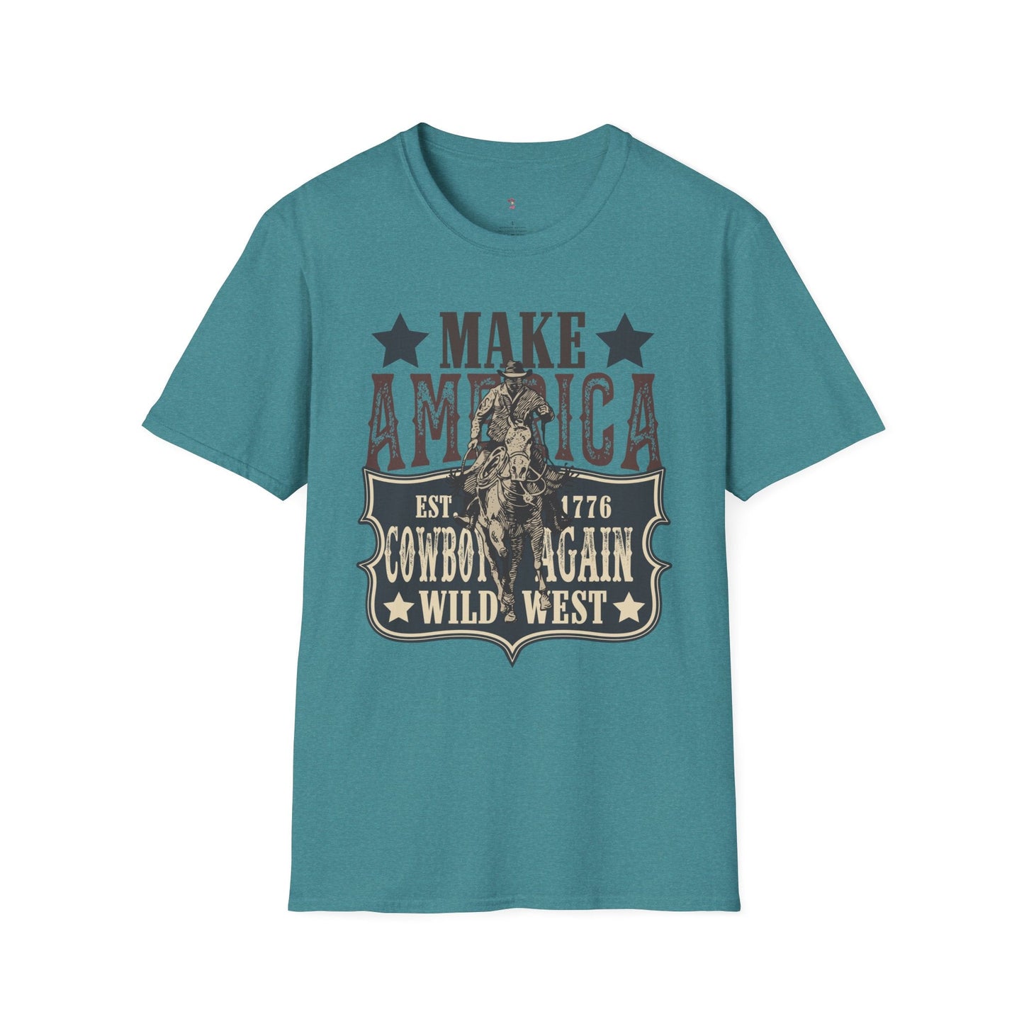 Wild West, America Cowboy Again, Western, 4th of July, Softstyle T-Shirt - SmorgeousByGina