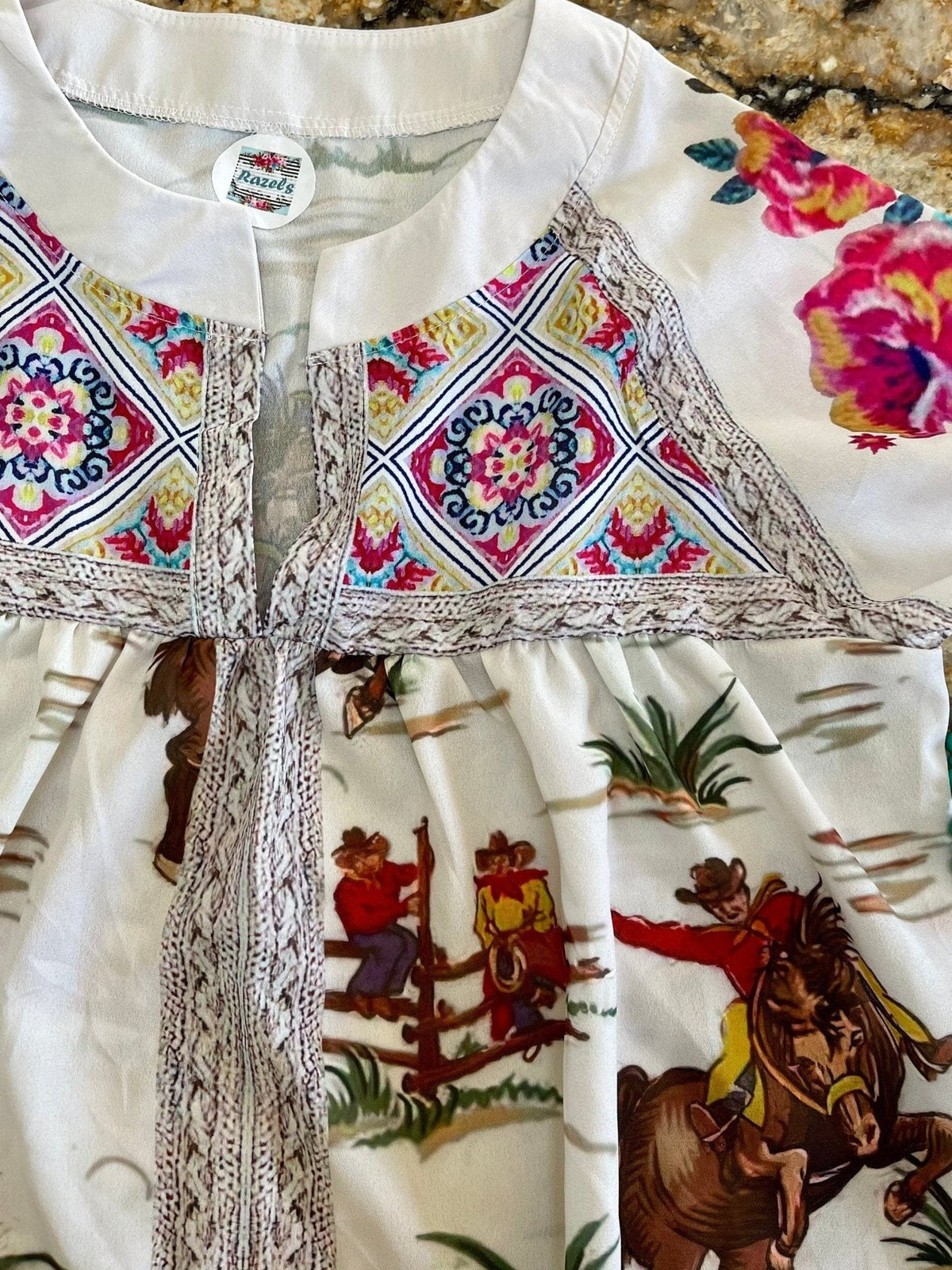 Womens Western Cowboy Blouse, Flowers and Vintage Cowboy Shirt