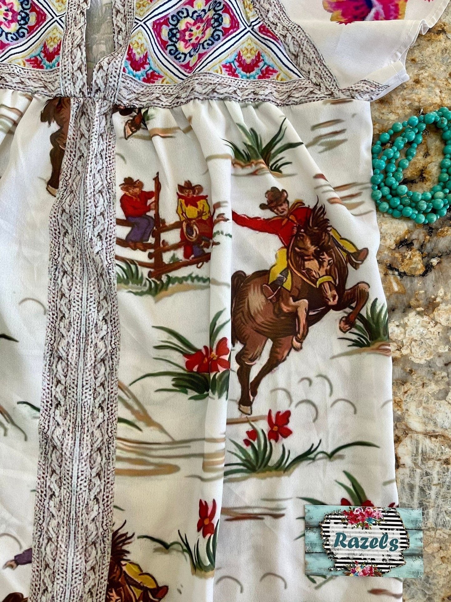 Womens Retro Cowboy Blouse, Flowers and Vintage Cowboy Shirt