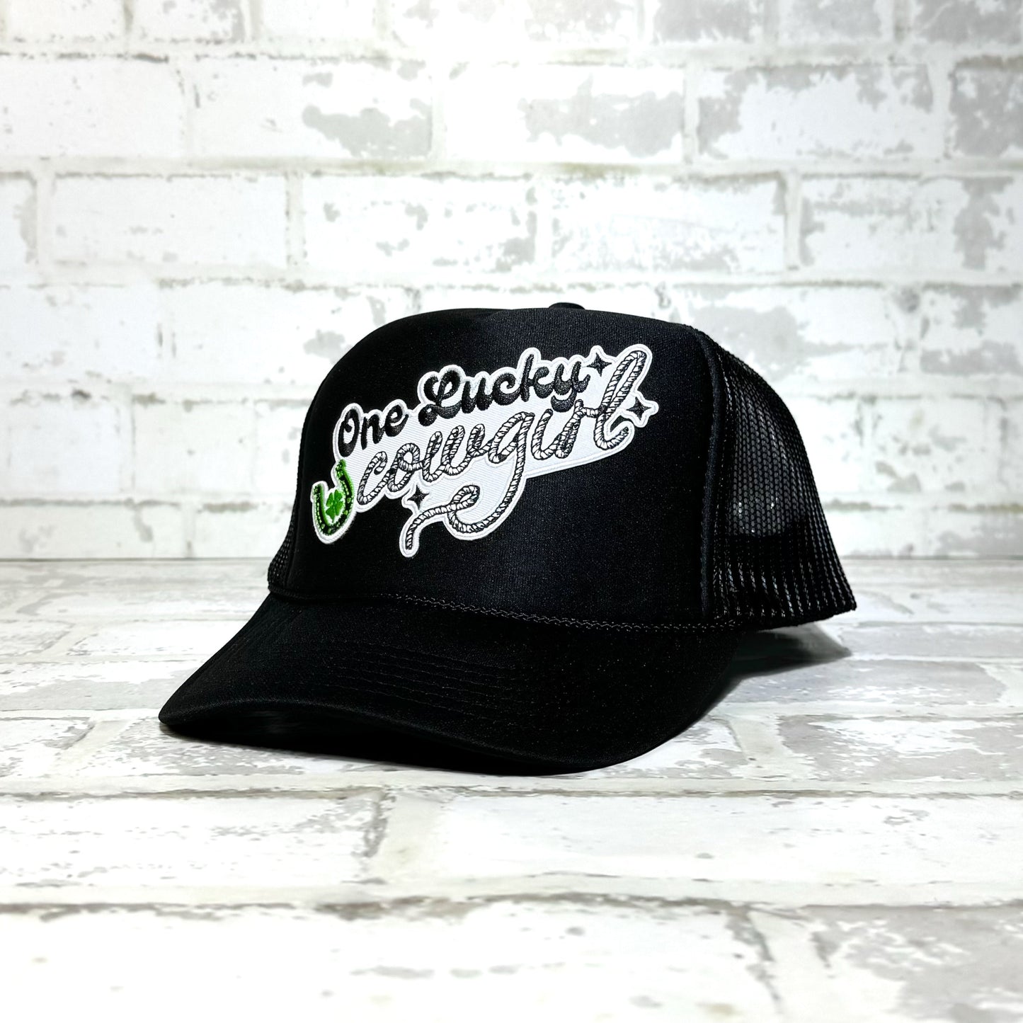 One Lucky Cowgirl Black Patch Trucker Hat
