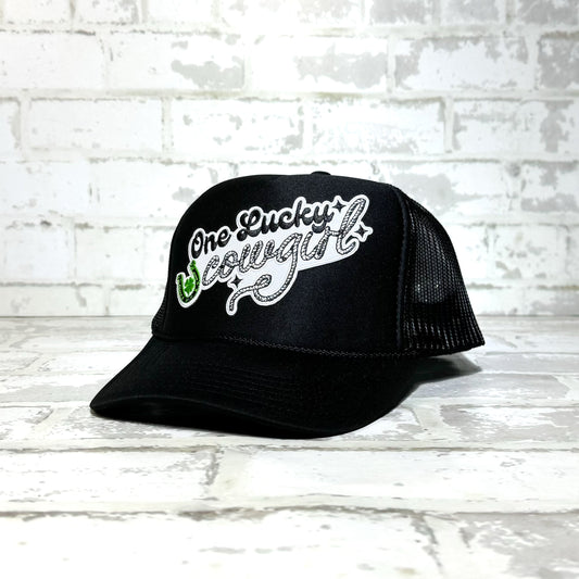 One Lucky Cowgirl Black Patch Trucker Hat