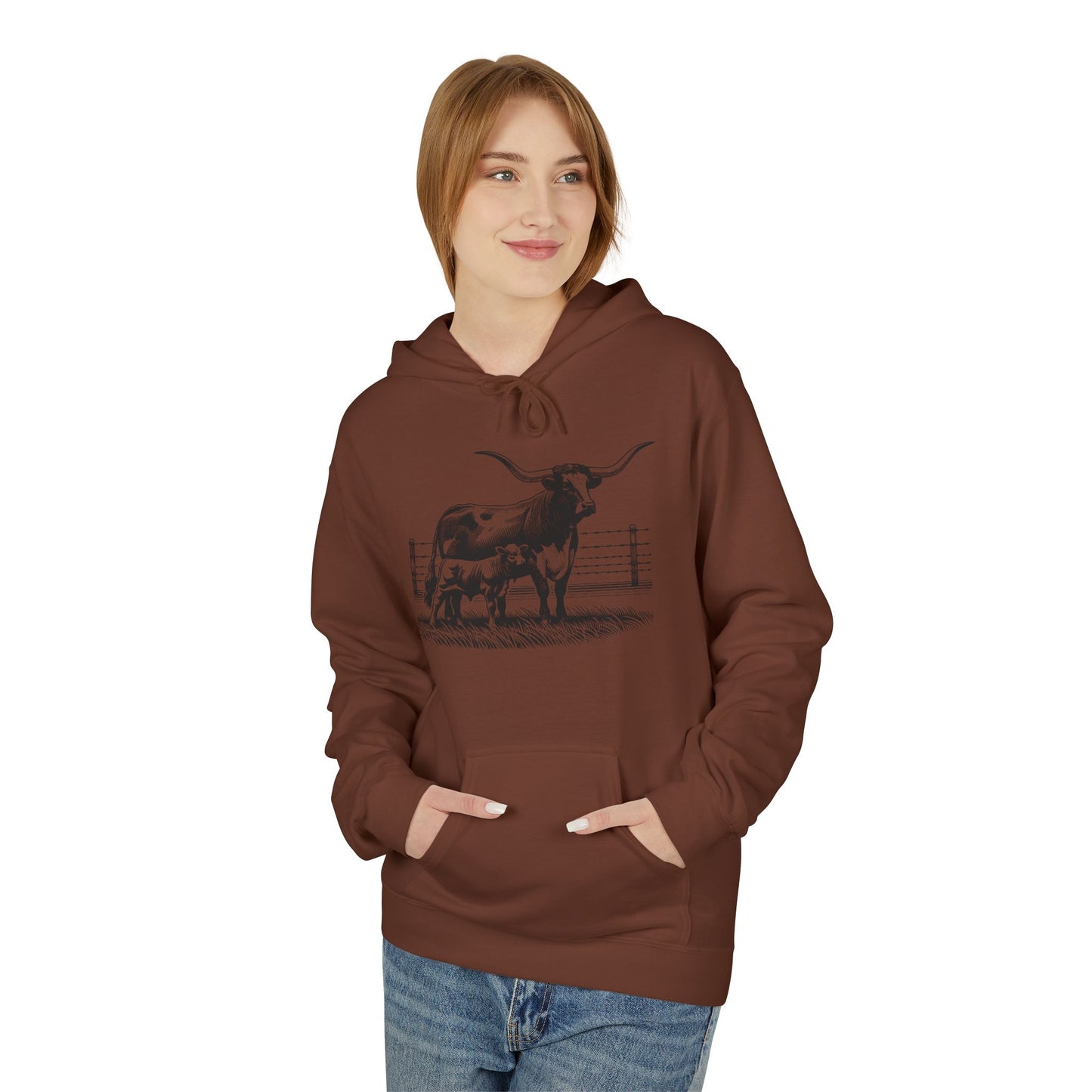 Longhorn Cattle Sketch Hoodie — Western Ranch Farm Animal Sweatshirt