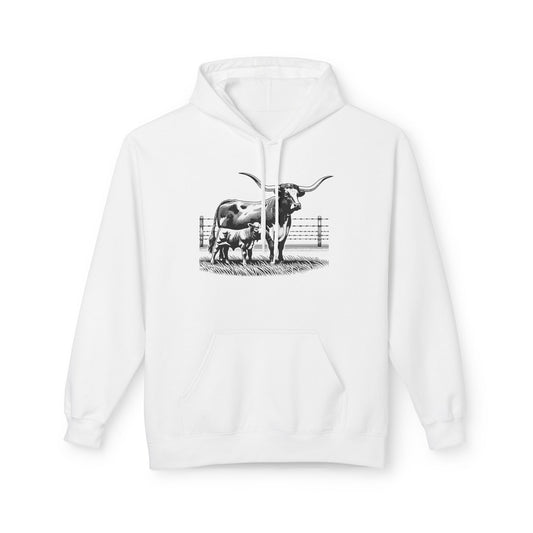 Longhorn Cattle Sketch Hoodie — Western Ranch Farm Animal Sweatshirt