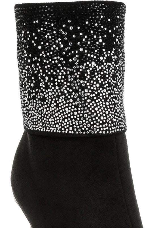 Podstar Rhinestones Embellished Foldover Boots