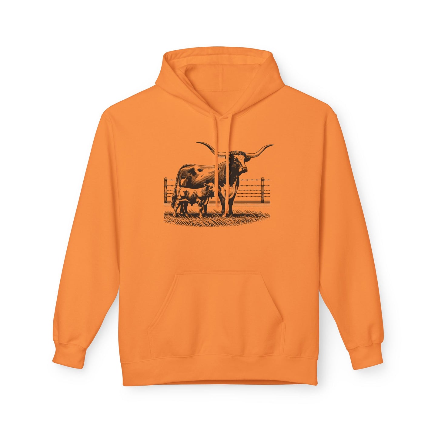 Longhorn Cattle Sketch Hoodie — Western Ranch Farm Animal Sweatshirt