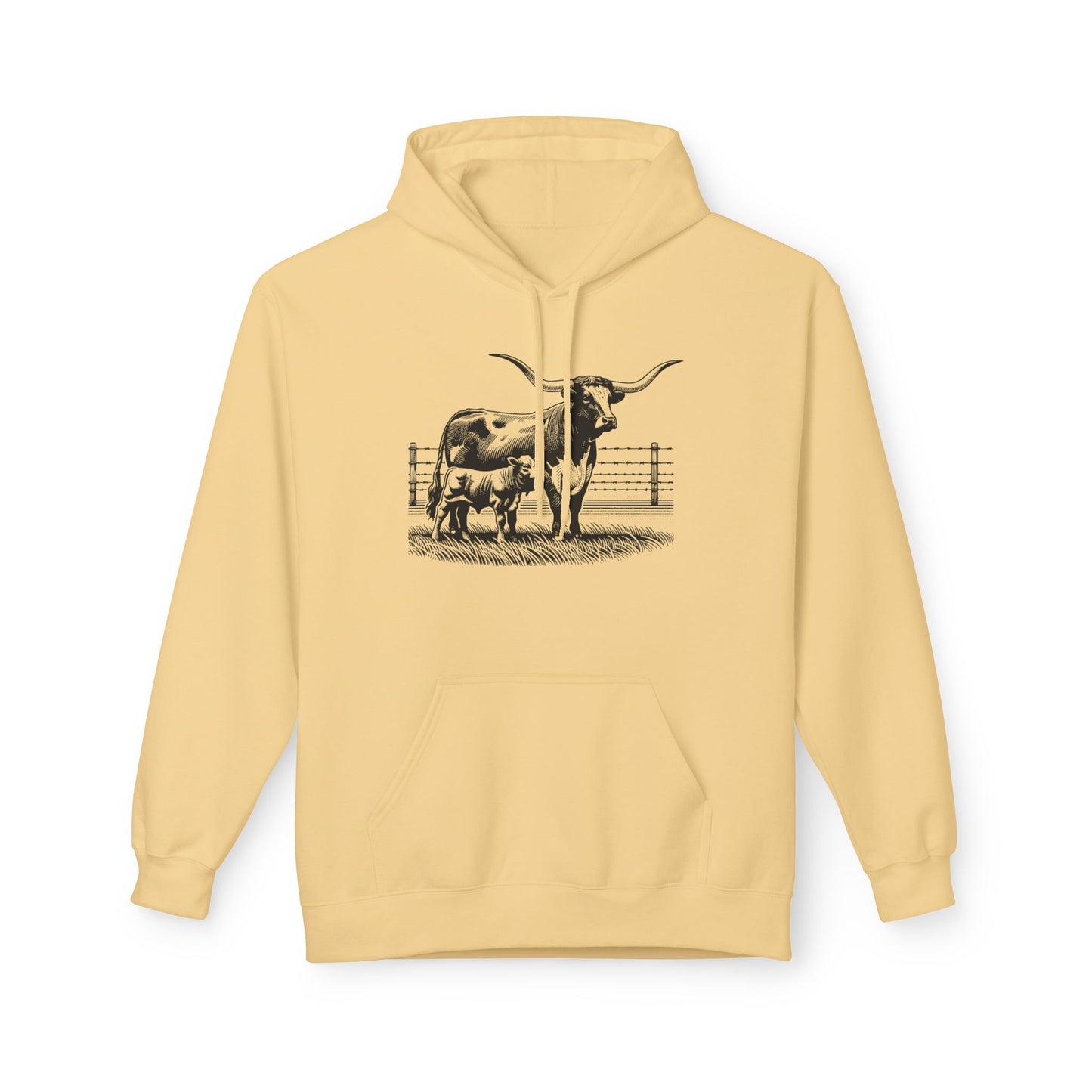 Longhorn Cattle Sketch Hoodie — Western Ranch Farm Animal Sweatshirt