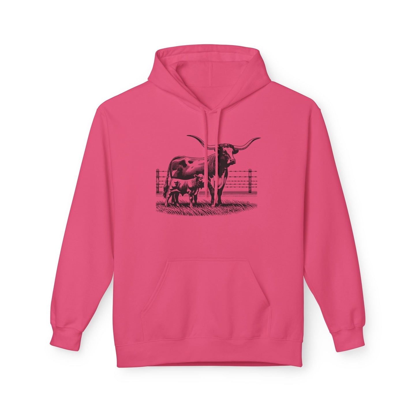 Longhorn Cattle Sketch Hoodie — Western Ranch Farm Animal Sweatshirt