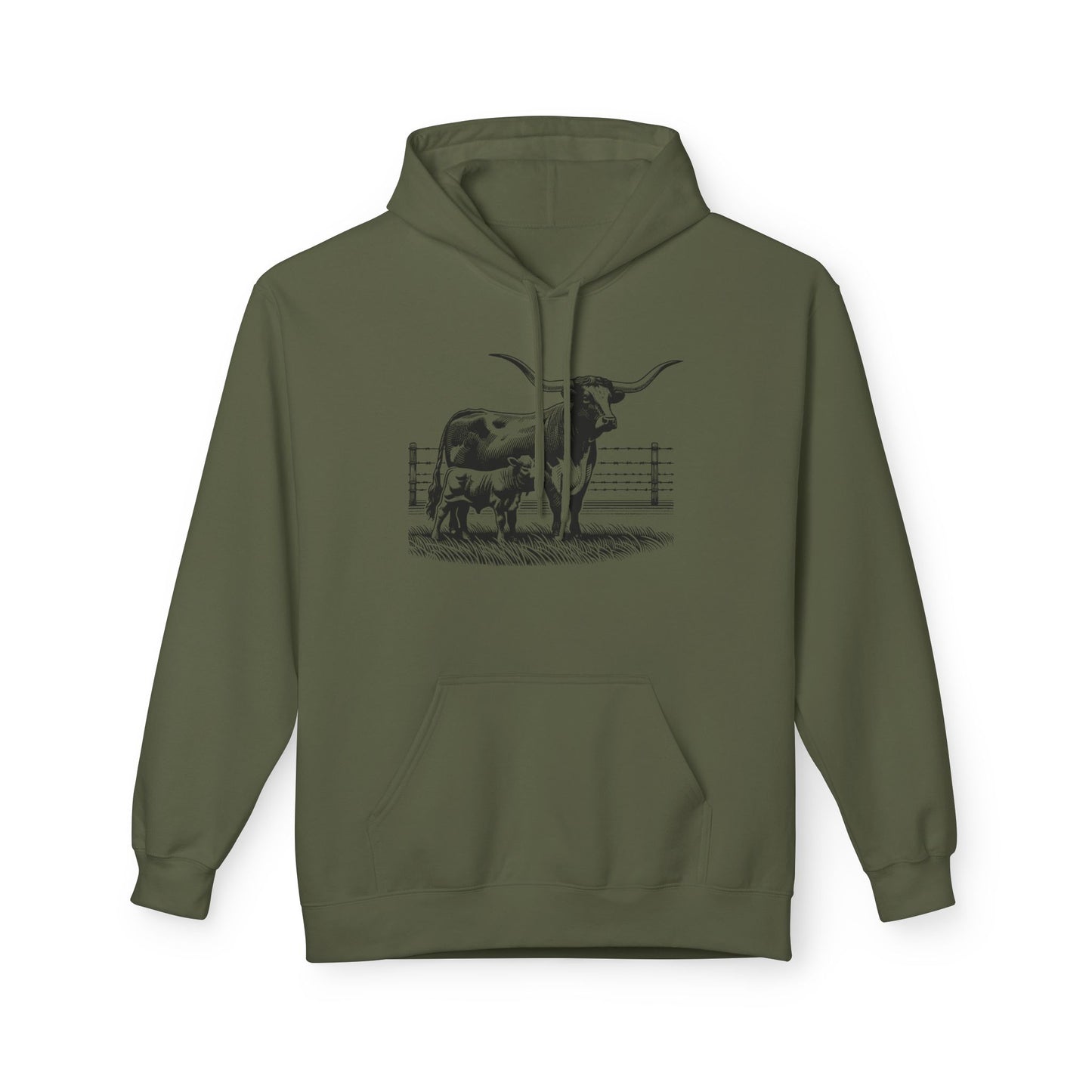 Longhorn Cattle Sketch Hoodie — Western Ranch Farm Animal Sweatshirt