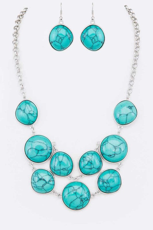 Pebble Stone Statement Necklace Set