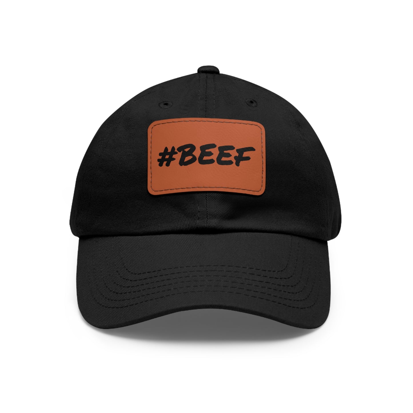 Beef, Eat Beef, Black Beef Hat with Leather Patch (Rectangle) - SmorgeousByGina