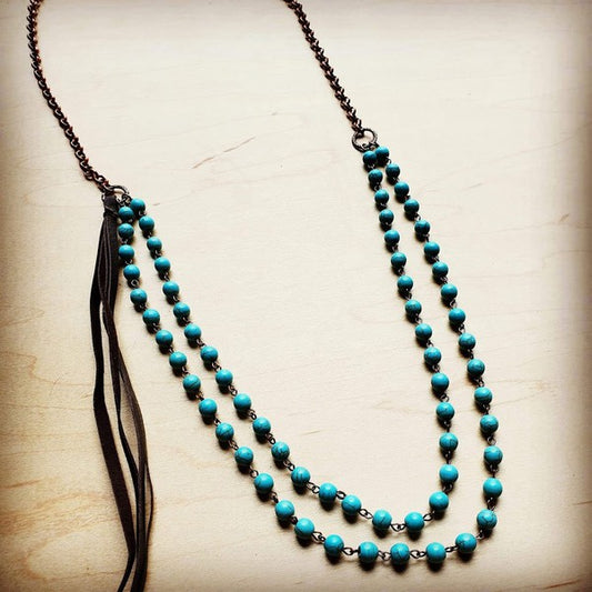Double Strand Blue Turquoise Necklace w/ Tassel