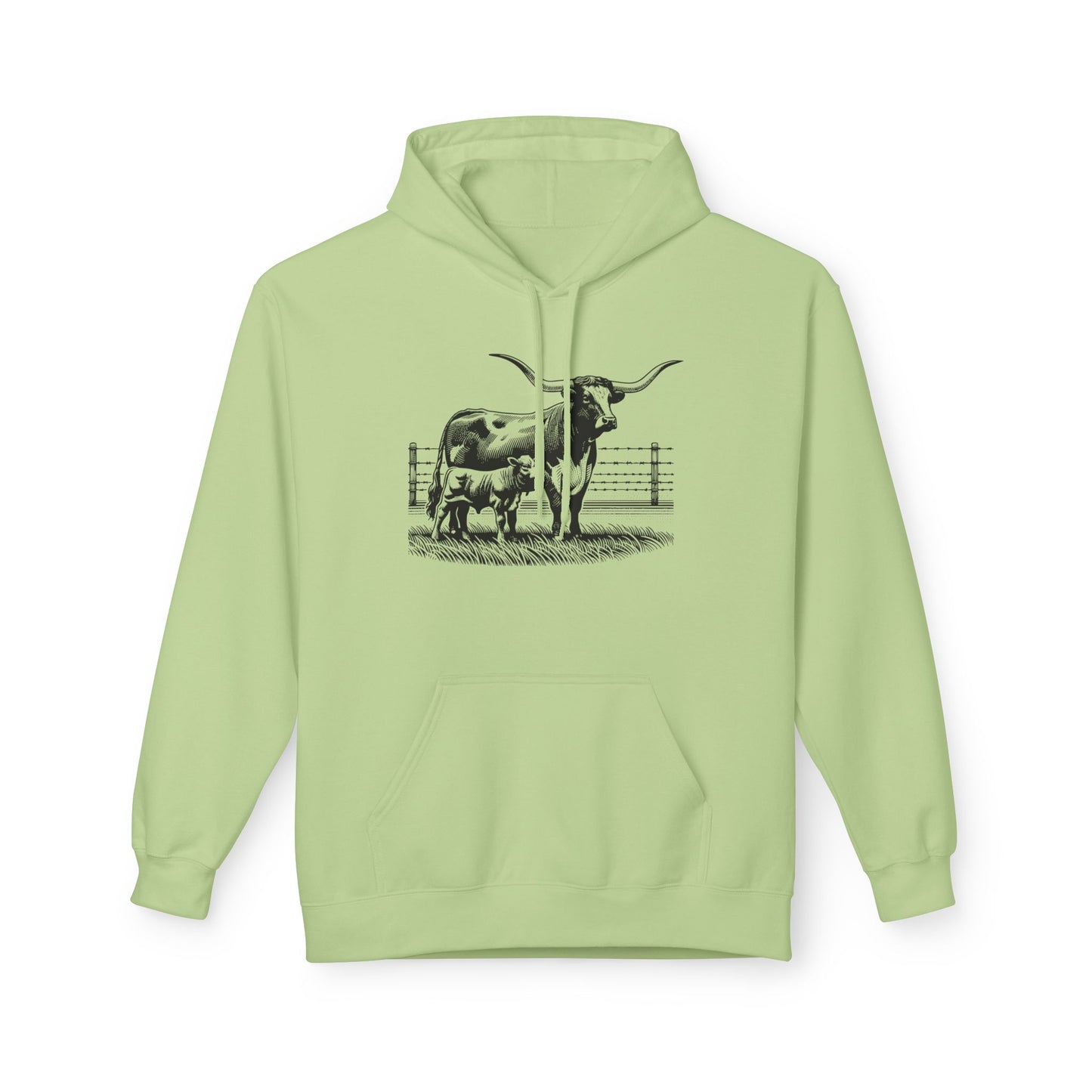 Longhorn Cattle Sketch Hoodie — Western Ranch Farm Animal Sweatshirt