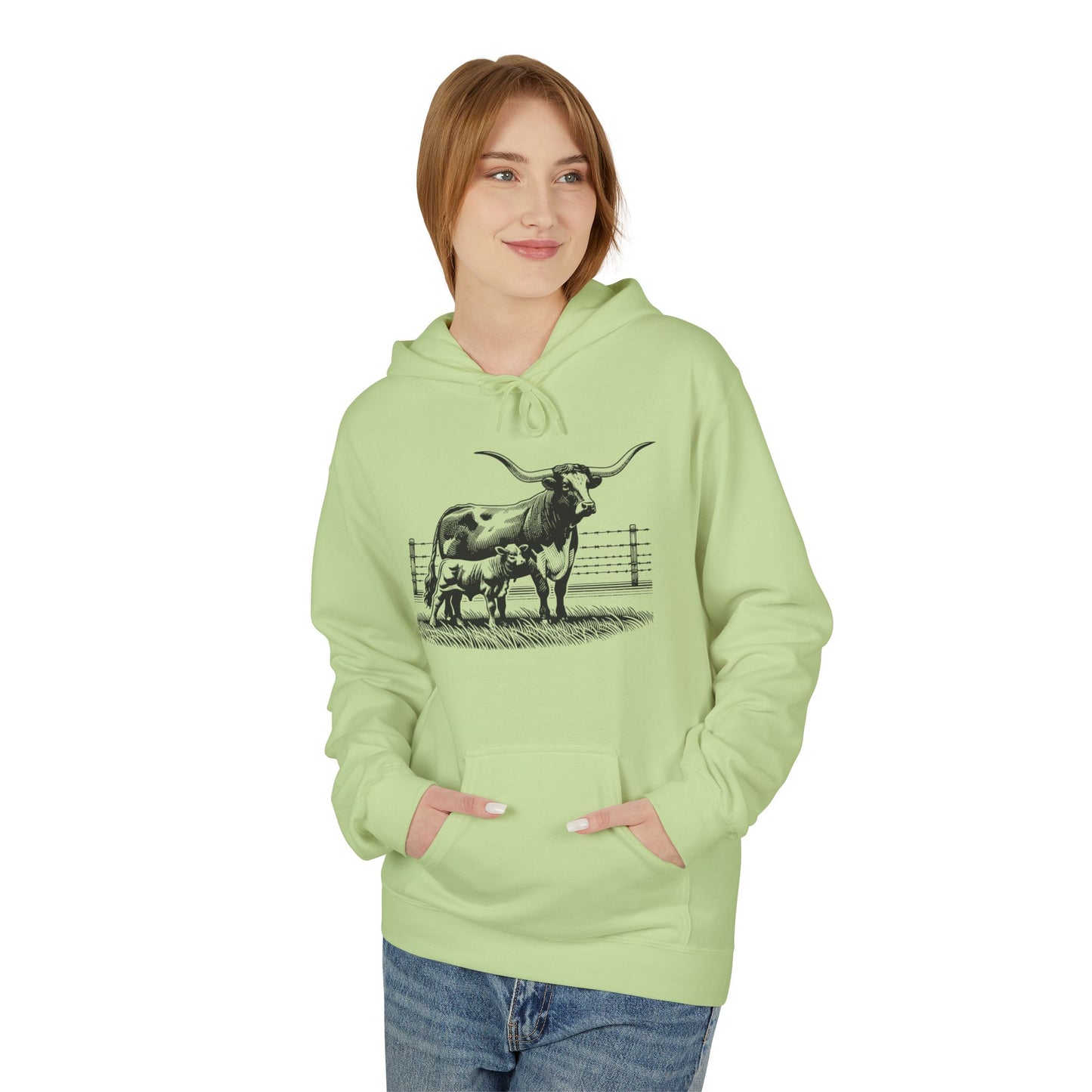 Longhorn Cattle Sketch Hoodie — Western Ranch Farm Animal Sweatshirt