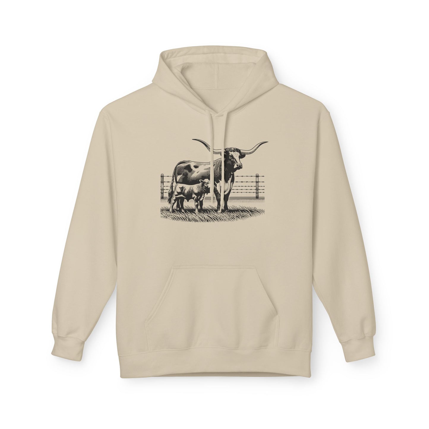 Longhorn Cattle Sketch Hoodie — Western Ranch Farm Animal Sweatshirt