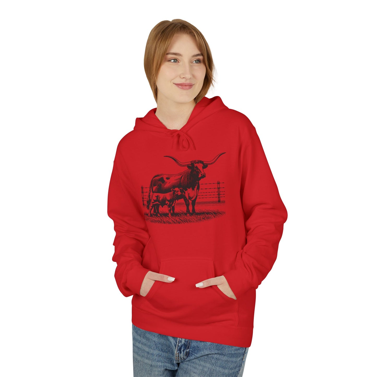 Longhorn Cattle Sketch Hoodie — Western Ranch Farm Animal Sweatshirt