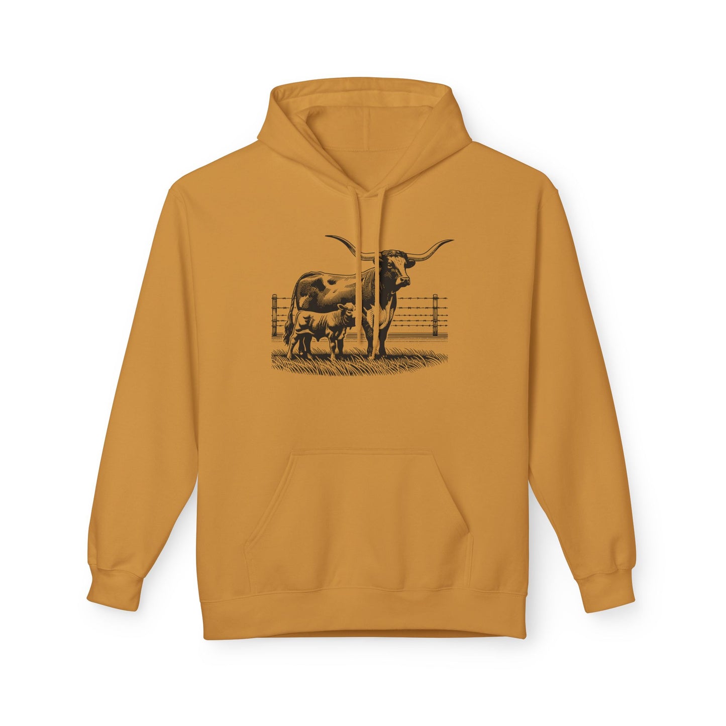 Longhorn Cattle Sketch Hoodie — Western Ranch Farm Animal Sweatshirt