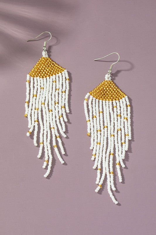 Boho Long Handwoven Seed Bead Earrings
