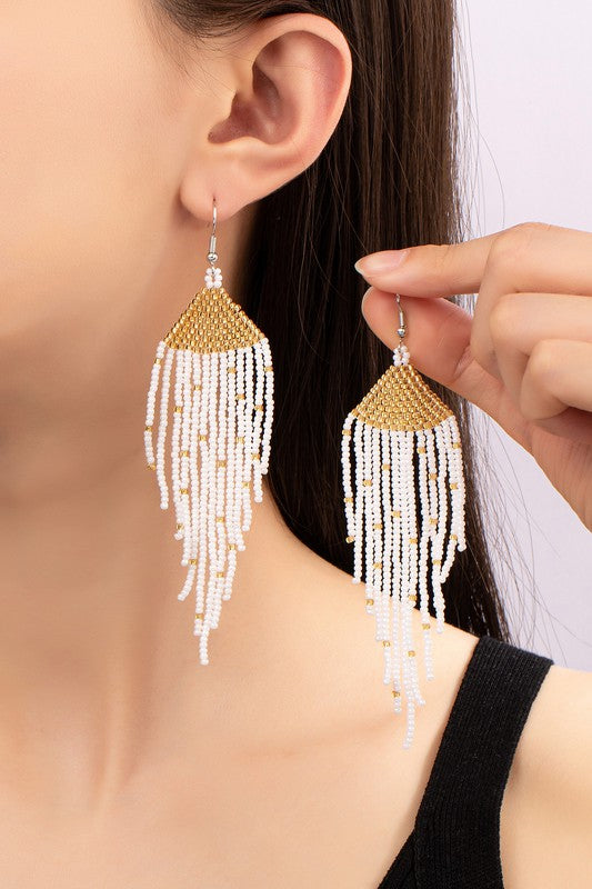 Boho Long Handwoven Seed Bead Earrings