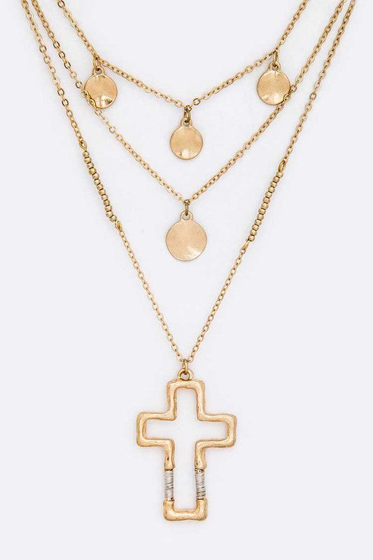 Cross Pendant Layered Necklace