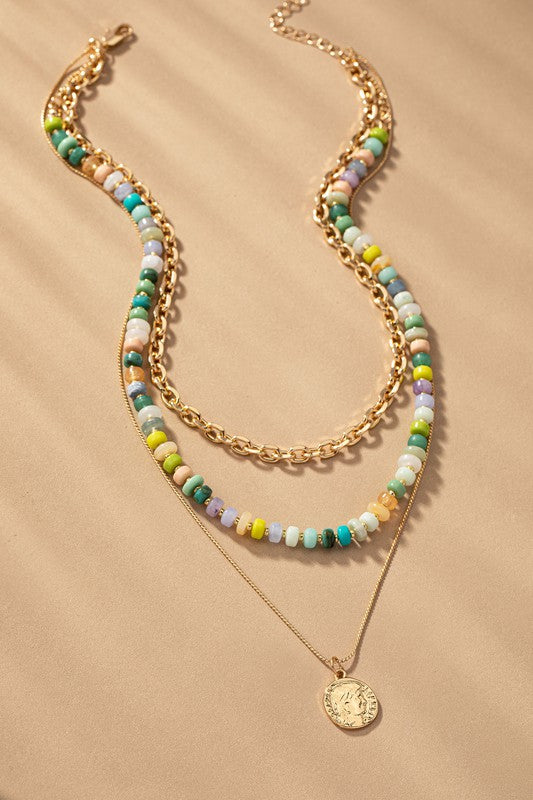 3 Rows Chunky Resin Bead Chain Necklace